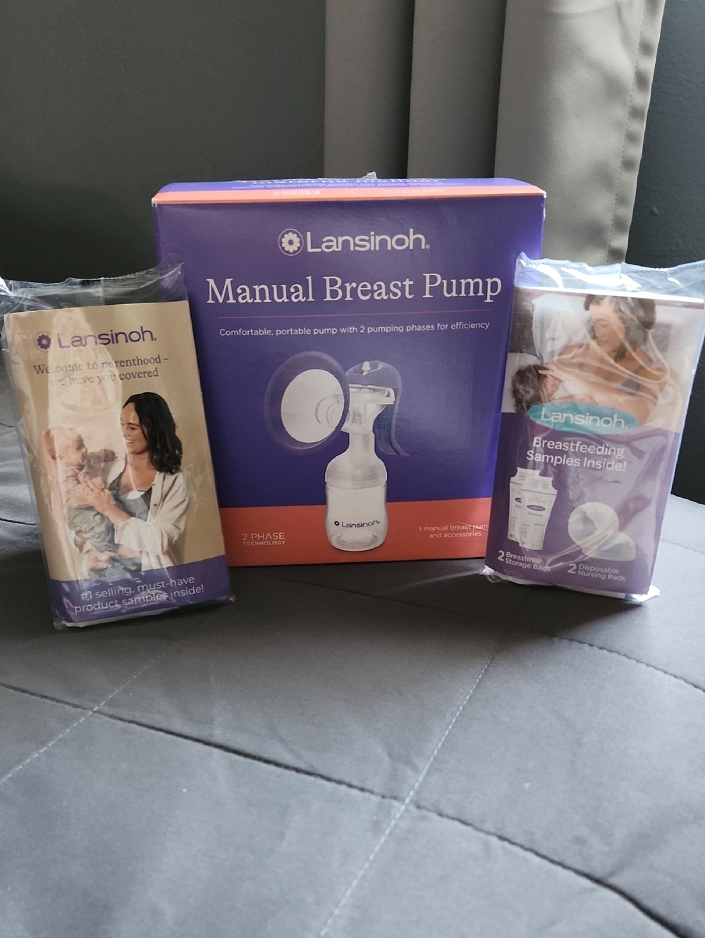 Lansinoh Manual Breast Pump Box in Purple and White